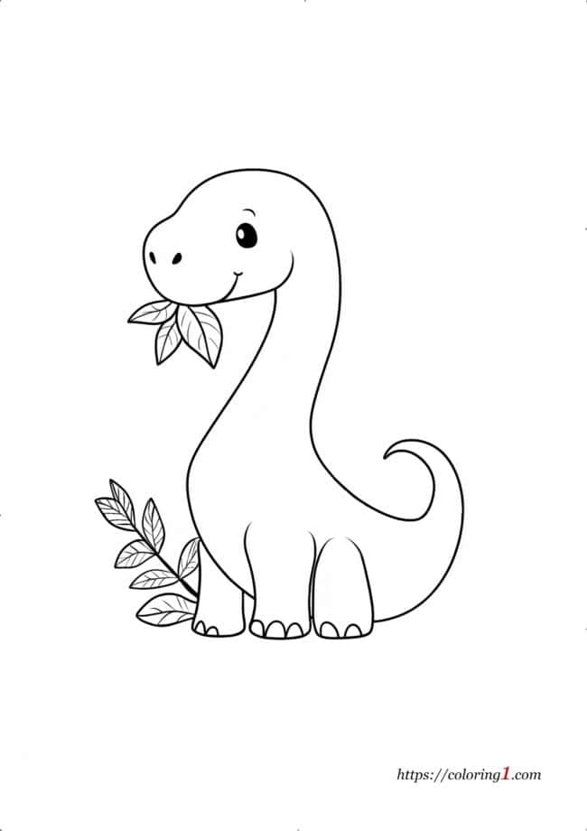 Dinosaur Brachiosaurus Eating Leaves easy coloring page
