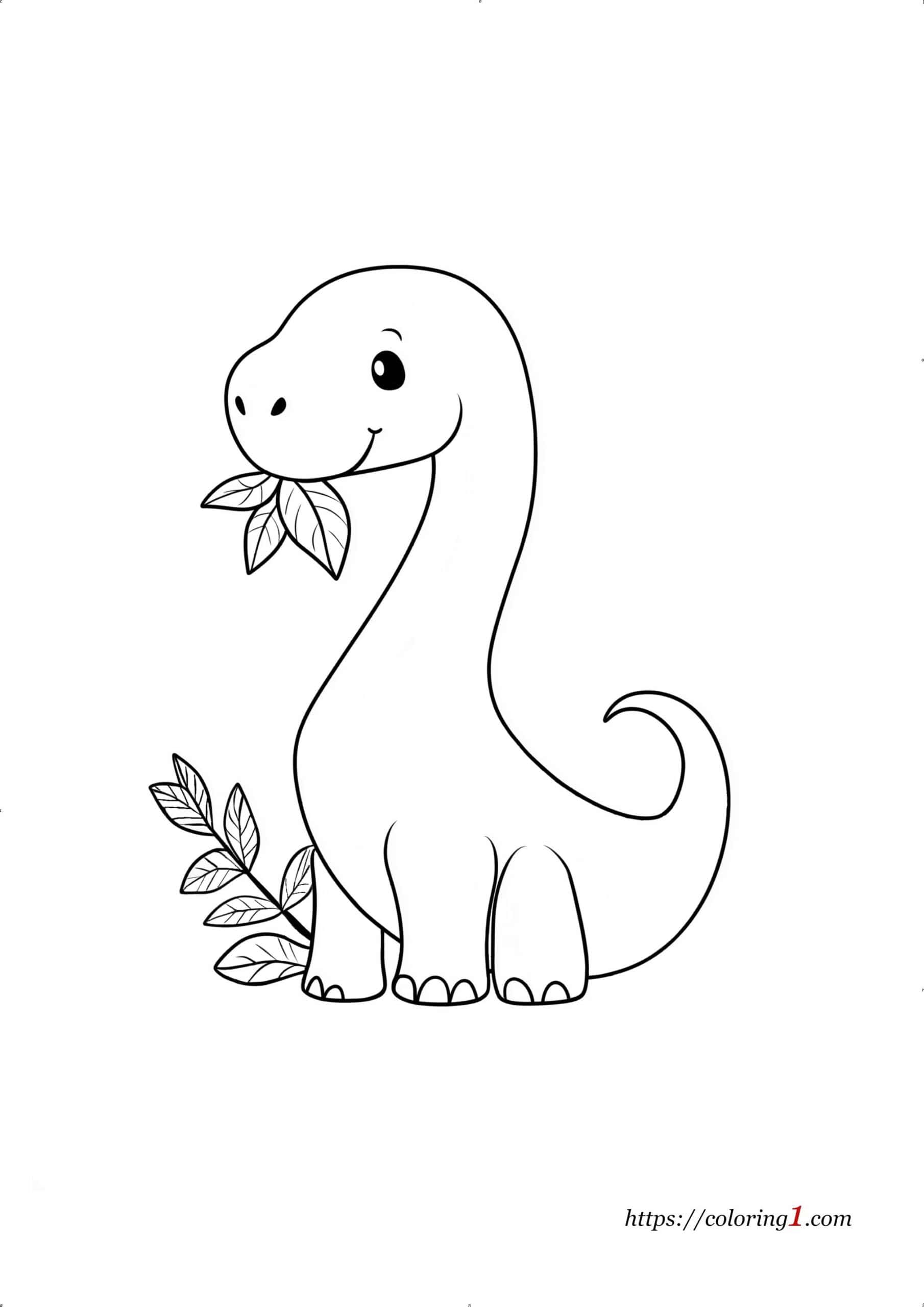 Dinosaur Brachiosaurus Eating Leaves easy coloring page