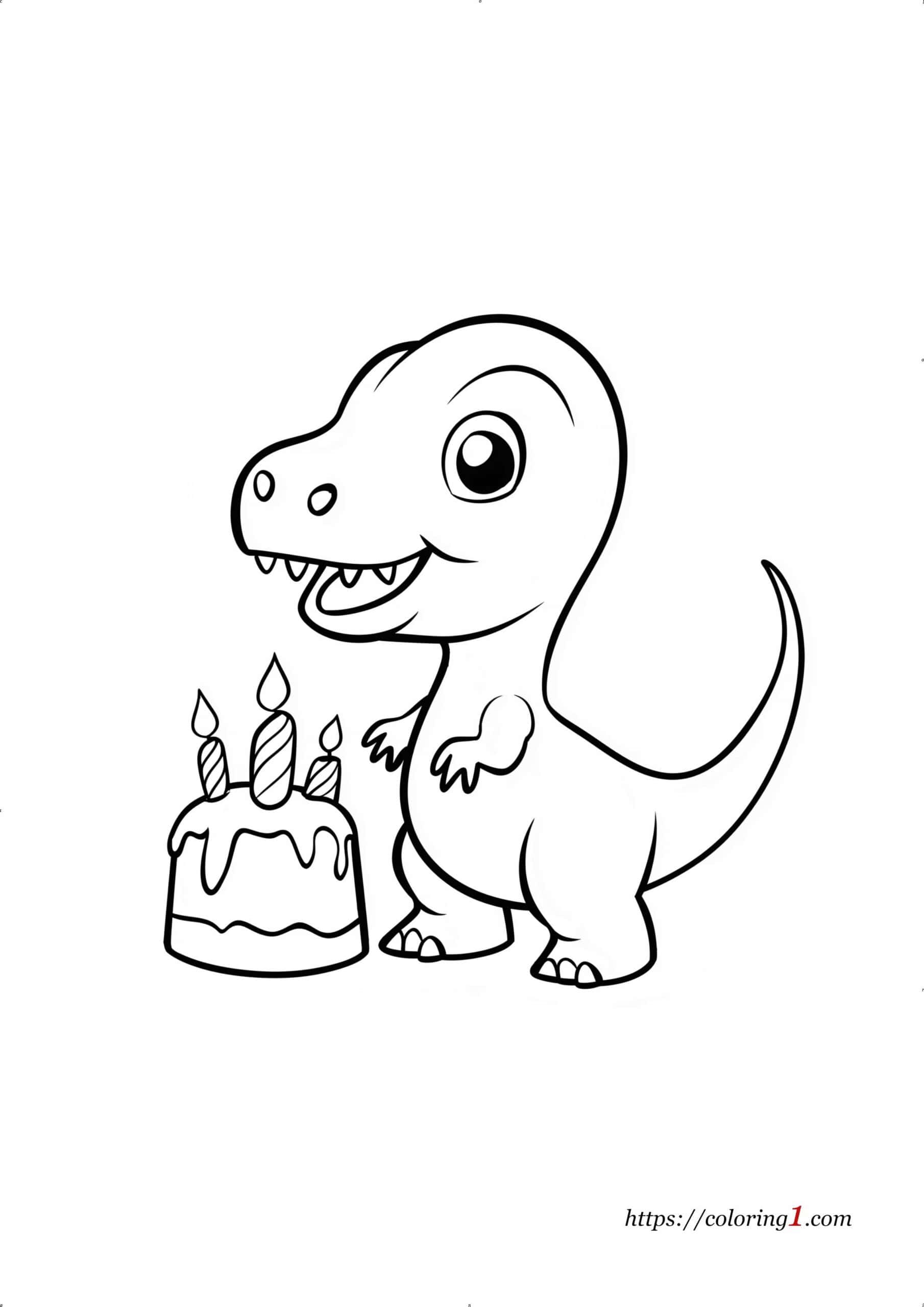 Dinosaur and Birthday Cake free printable coloring page