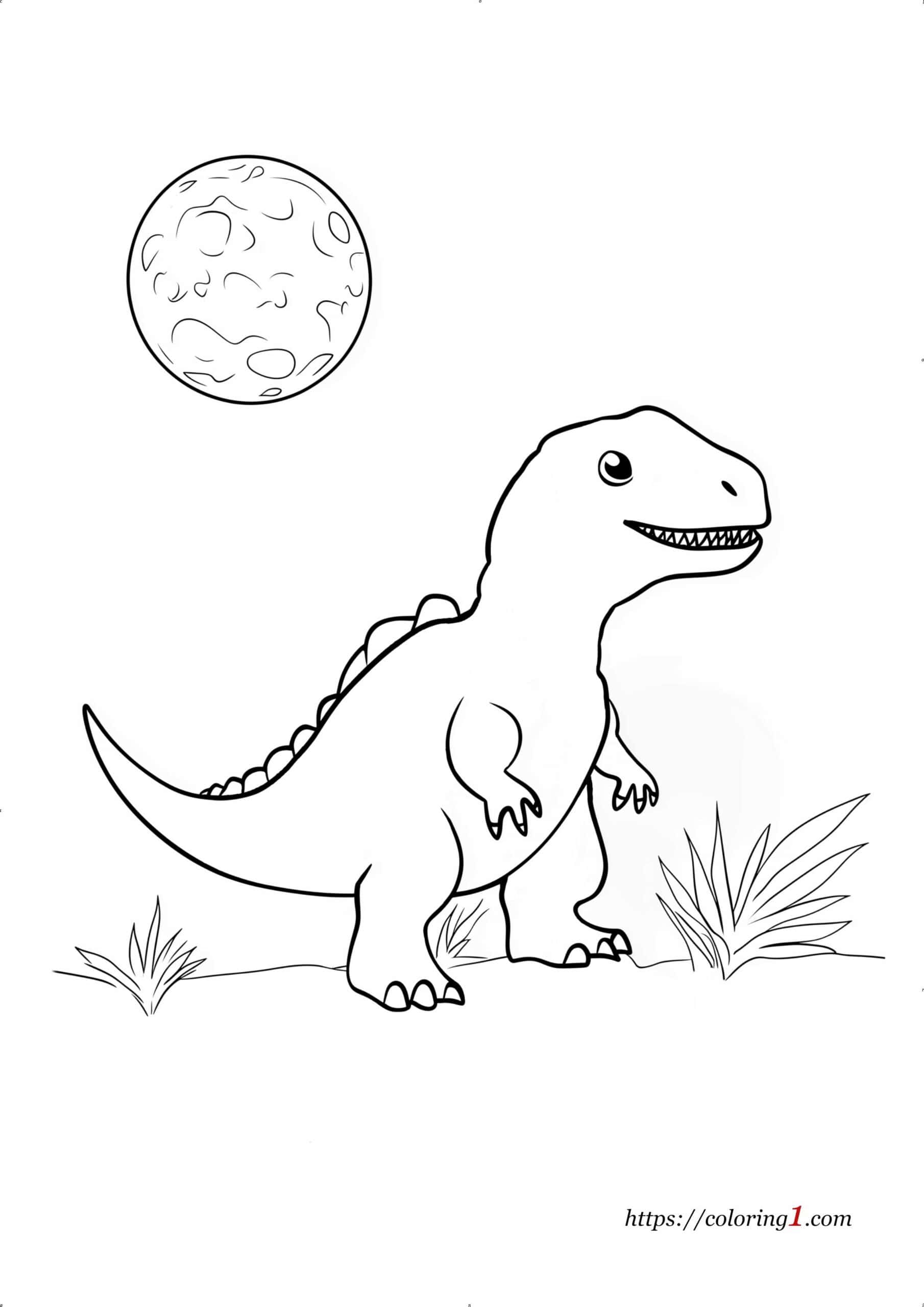 Dinosaurs Under a Full Moon coloring page to print for kids