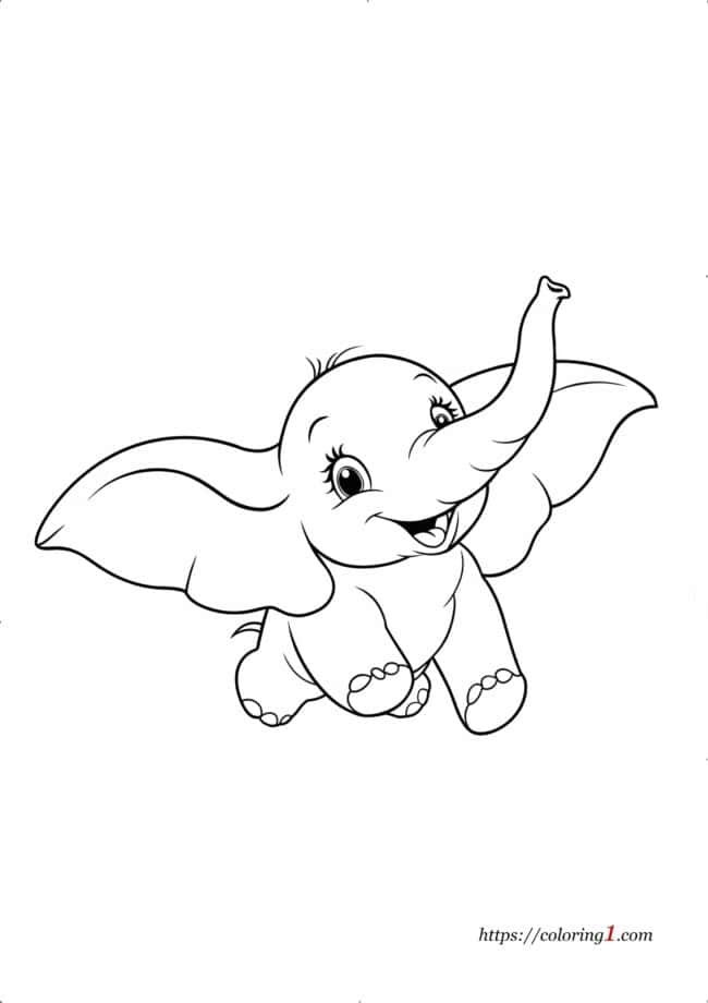 Disegno da colorare dell'elefante Dumbo per bambine e bambini