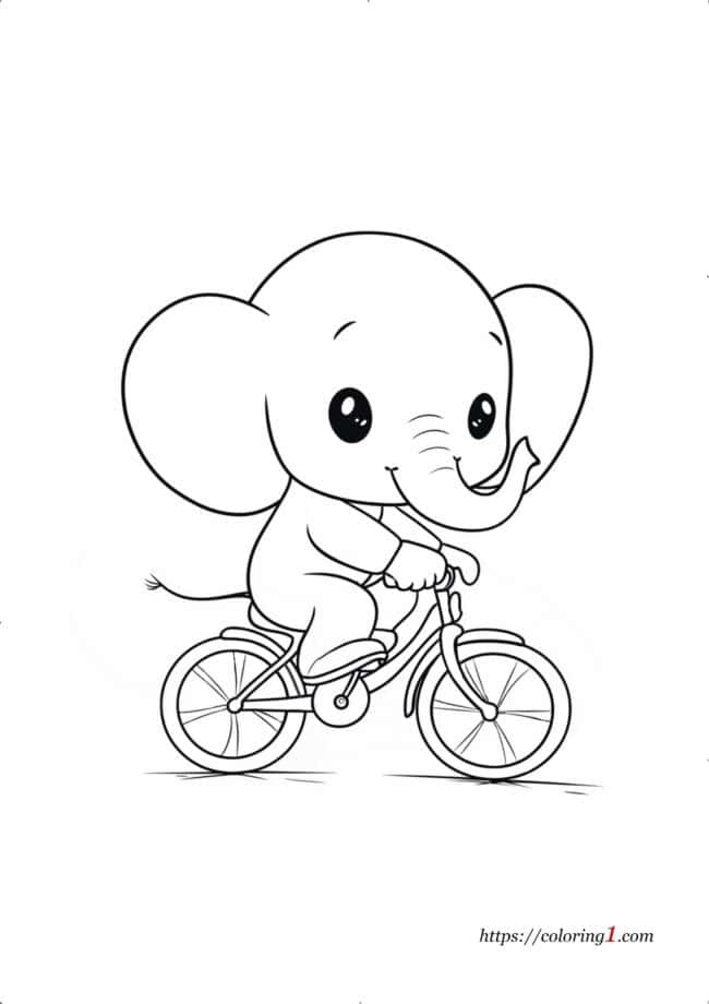 Elefante che va in bicicletta, simpatico disegno da colorare per bambini