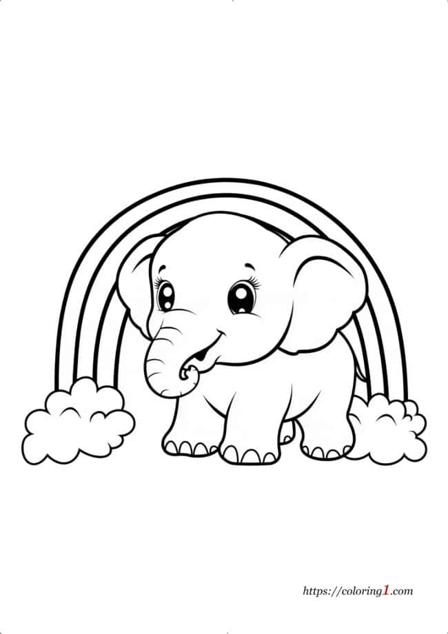 Disegno da colorare Elefante sotto un arcobaleno per bambini