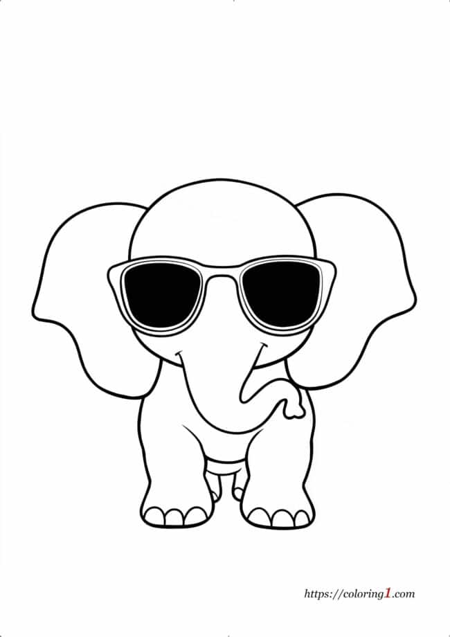 Disegno da colorare di un elefante con occhiali da sole da stampare per i bambini