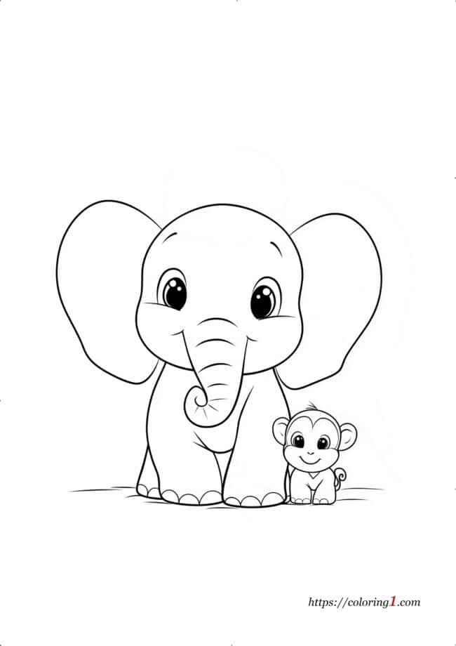 Elefante con una scimmia disegno da colorare da stampare