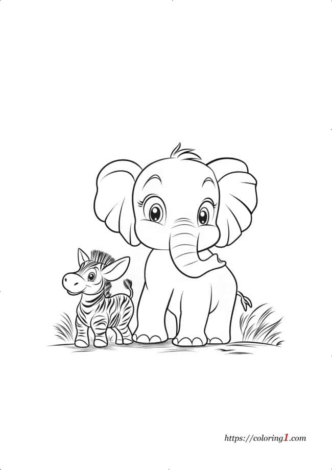 Elefante con una zebra disegno da colorare per bambine e bambini