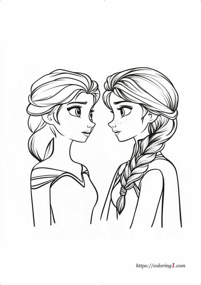 Elsa and Anna Elsa and Anna free coloring book page for girls and boys