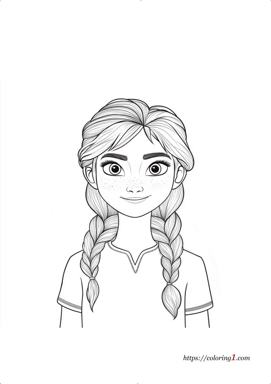Pagina da colorare della principessa Anna di Frozen per bambini