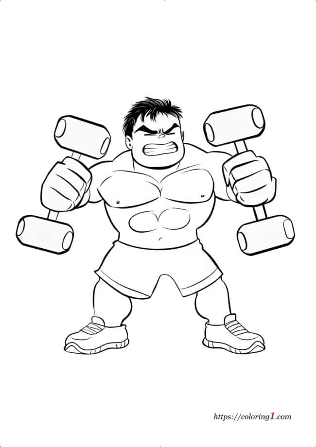 Hulk Training With Weights Hulk Training With Weights printable coloring page for children