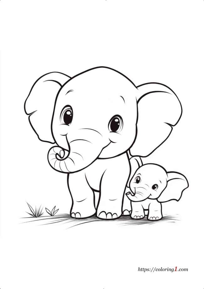 Mamma elefante e cucciolo: simpatico disegno da colorare per bambini e bambine