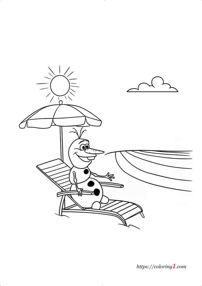 Olaf at the Beach Olaf at the Beach cute coloring page for boys and girls