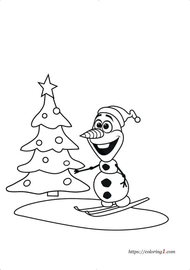 Olaf with a Christmas Tree Olaf with a Christmas Tree coloring page for kids