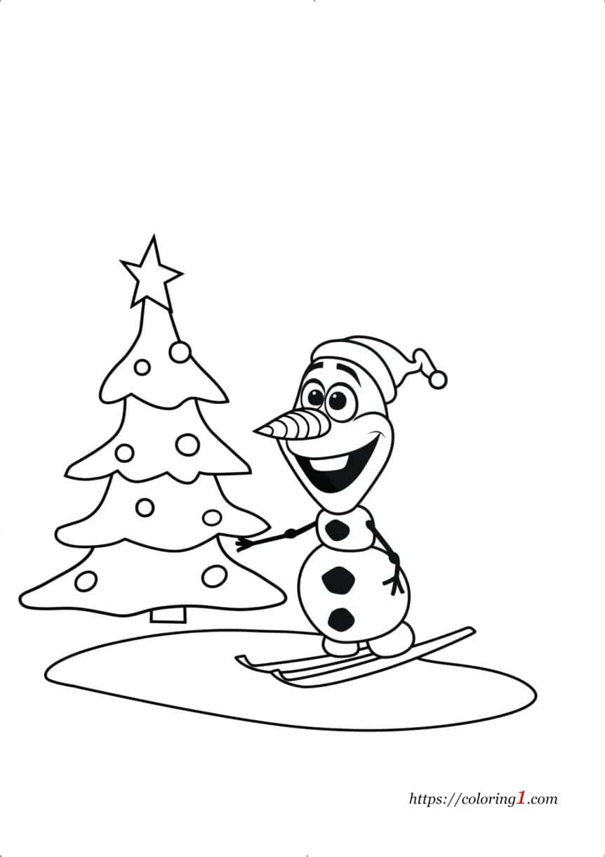 Olaf con un albero di Natale da colorare per bambini