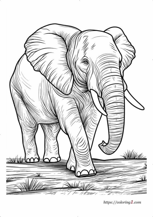 Disegno da colorare realistico di un elefante per adulti e bambini