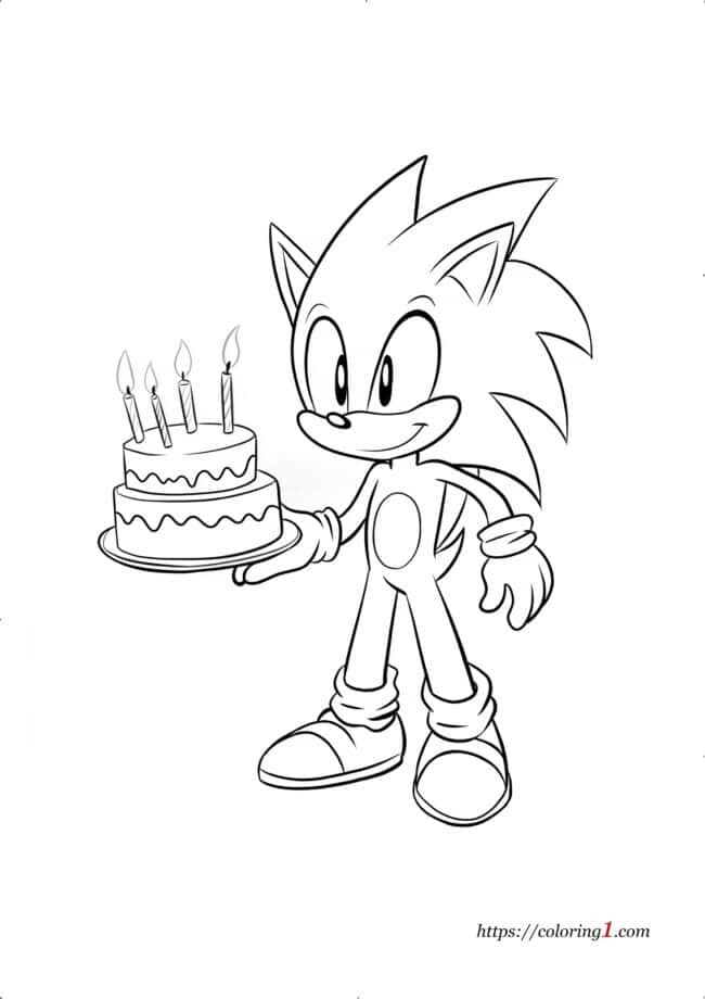 Sonic Birthday Cake Sonic torta di compleanno pagina da colorare gratuita