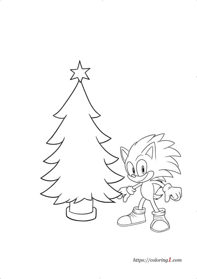 Sonic and Christmas Tree Sonic e l'albero di Natale disegno da colorare per bambini e bambine